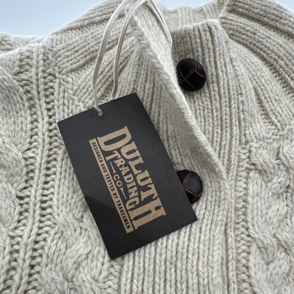 Duluth Trading Fisherman Cardigan Women's L Cream Wool Cashmere Cable Knit NWT - Picture 15 of 16